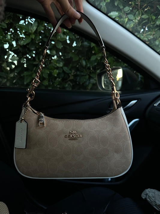 White Beige  Teri Coach Shoulder Handbag