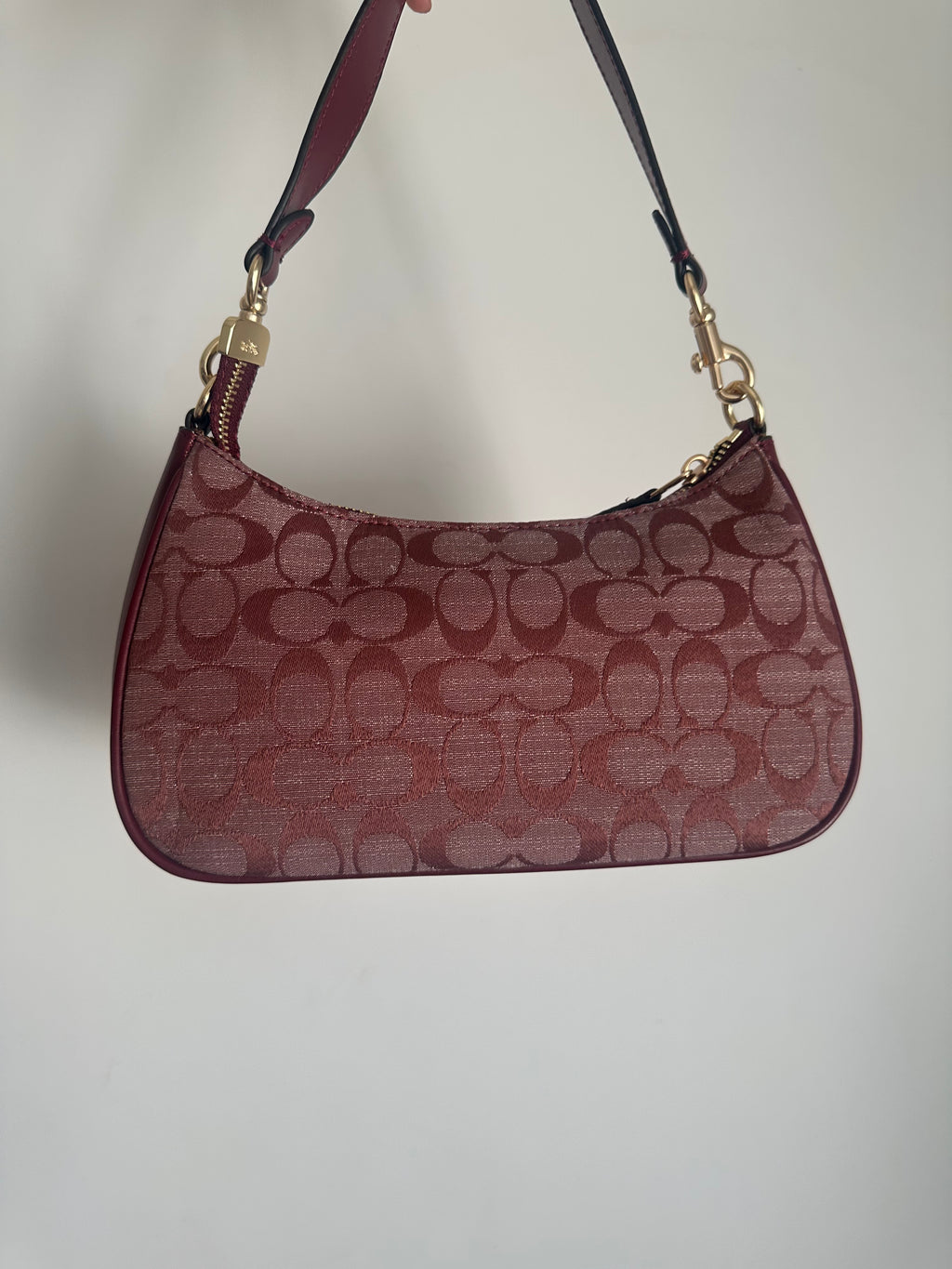 Teri Denim Shoulder Handbag Burgundy