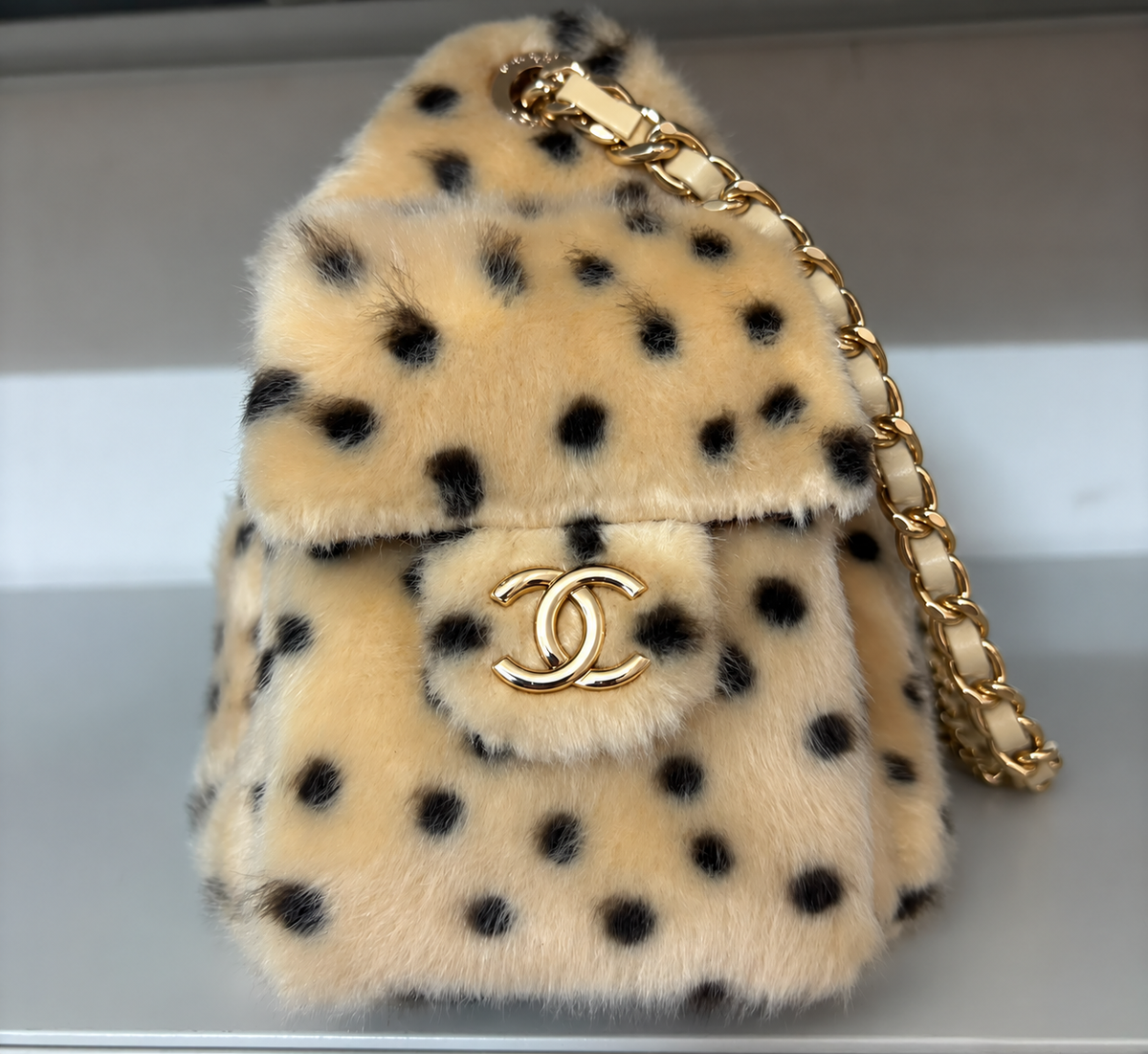 Leopard Faux Fur Chain Shoulder Bag