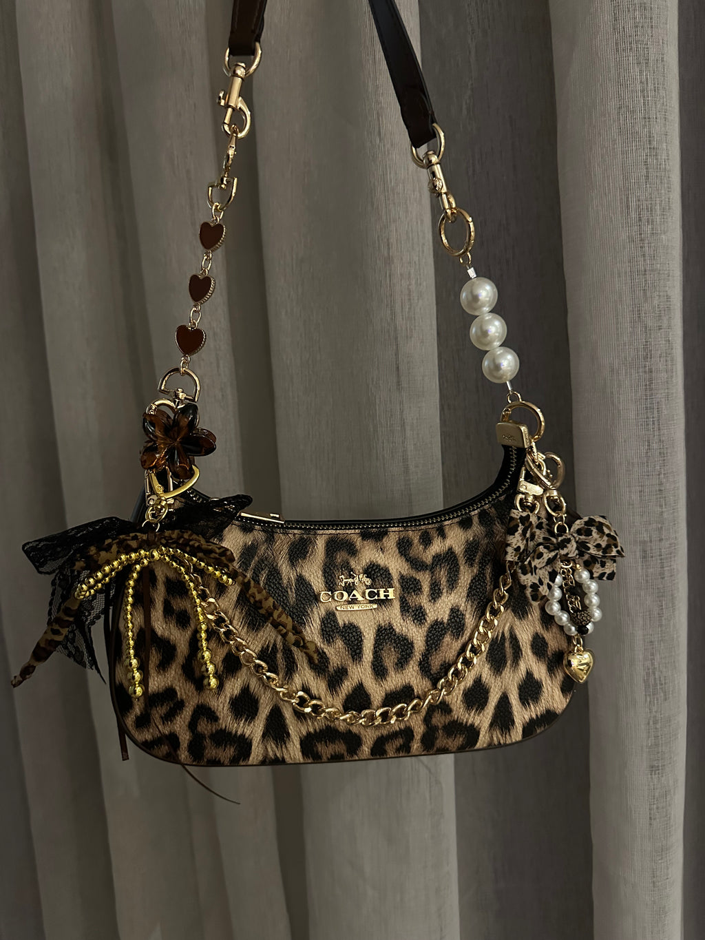 Teri Leopard Mocha Brown Shoulder Handbag