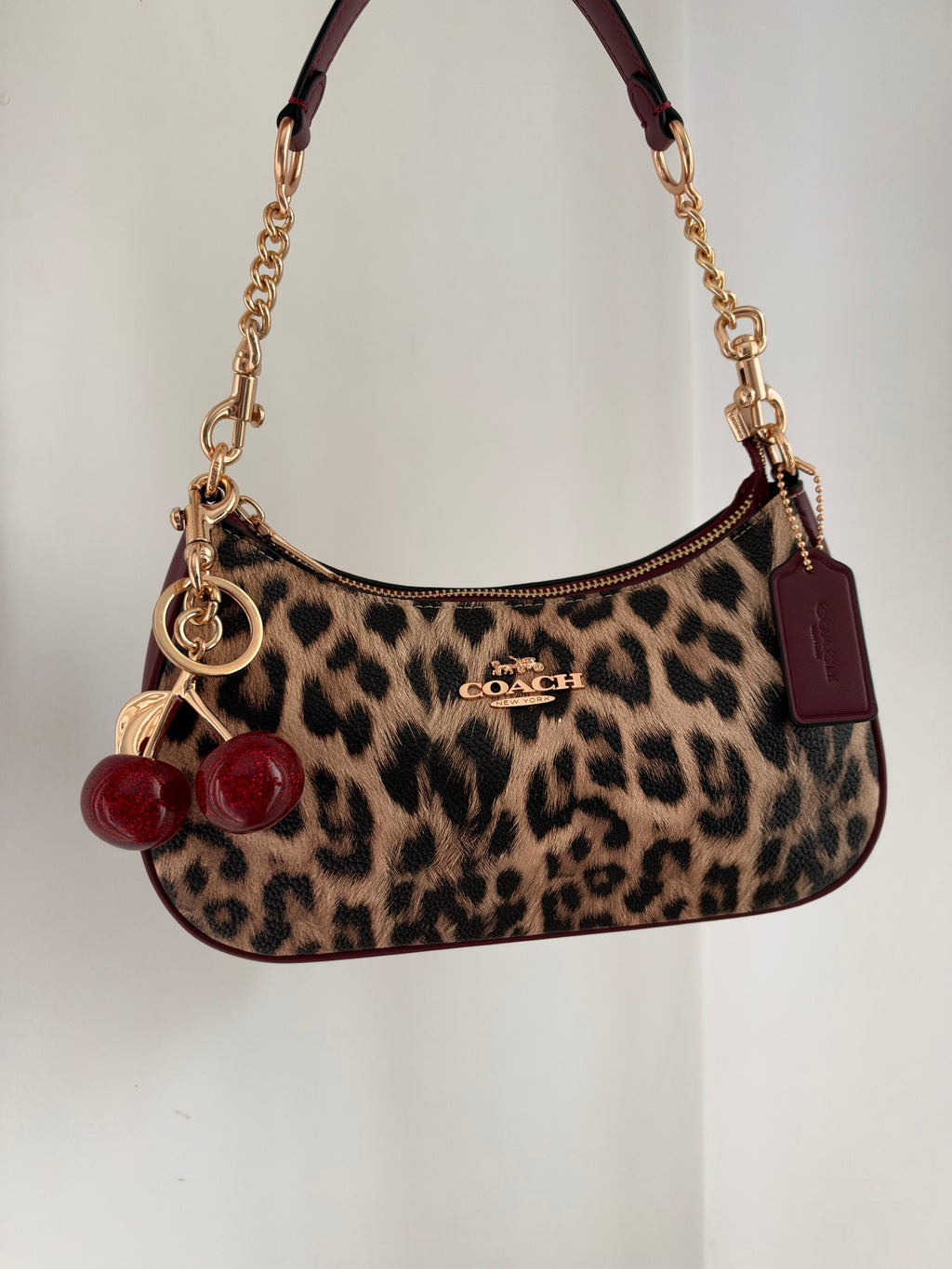 Teri Leopard Burgundy Beige Shoulder Handbag