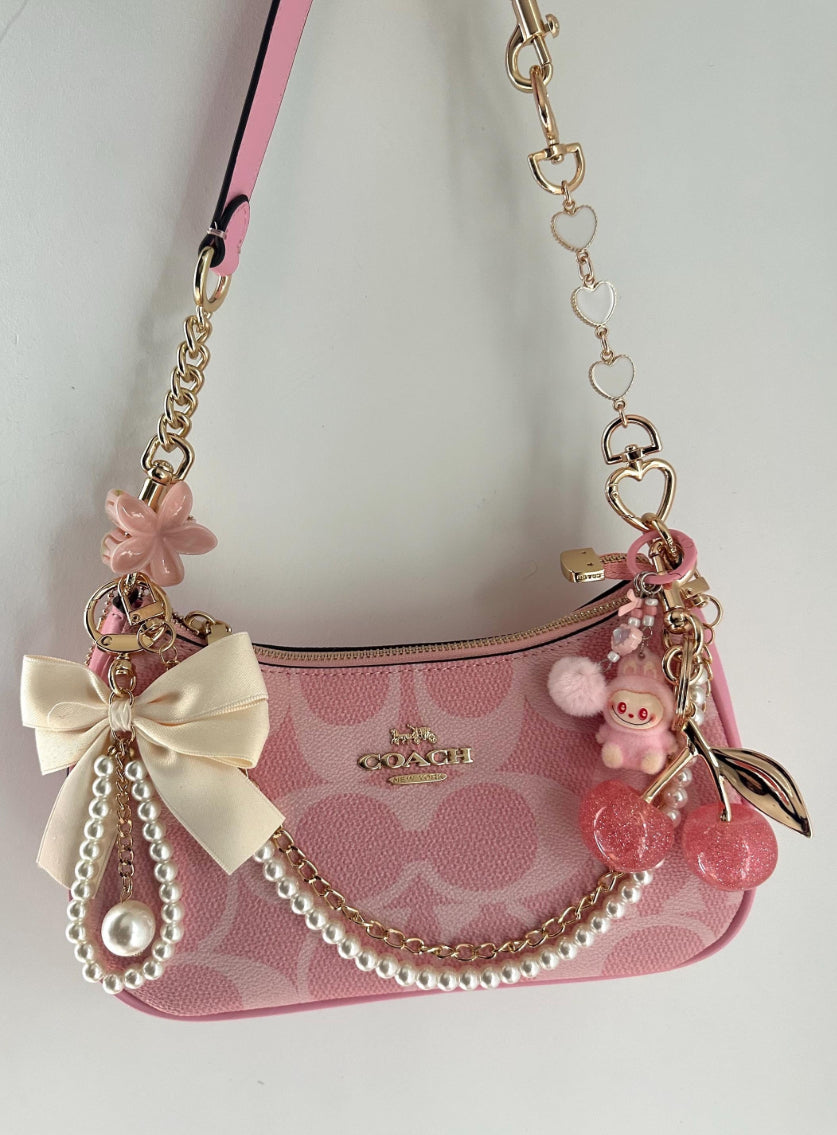 Pearl chain bag gold charm accessories