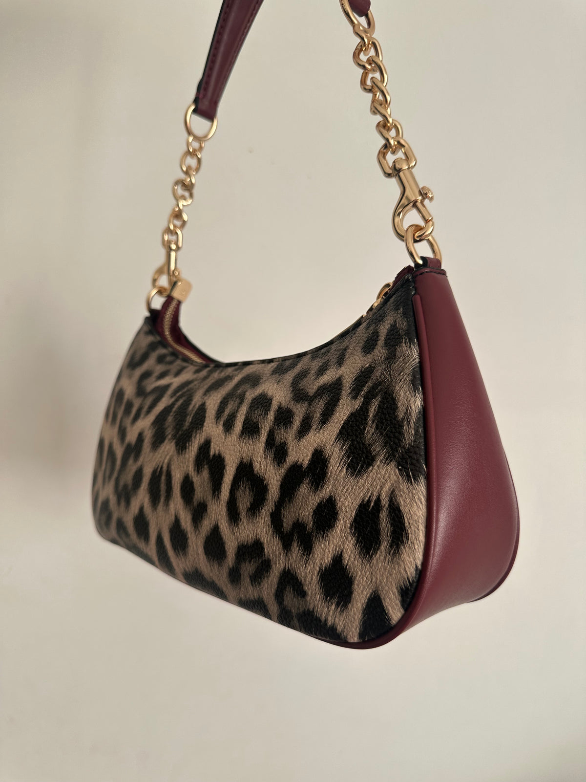 Teri Leopard Burgundy Beige Shoulder Handbag