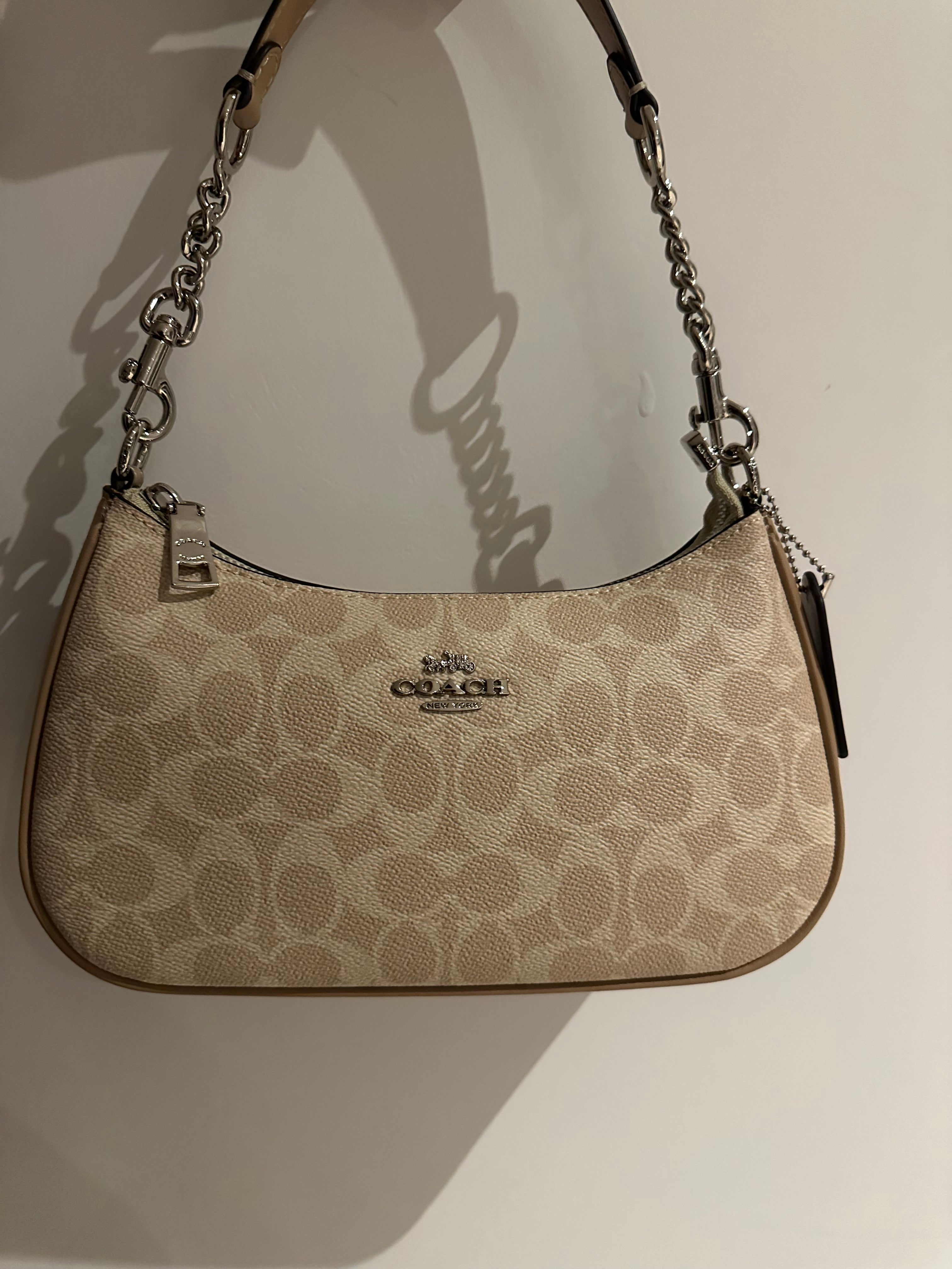 Silver brown Beige Teri Coach Shoulder Handbag