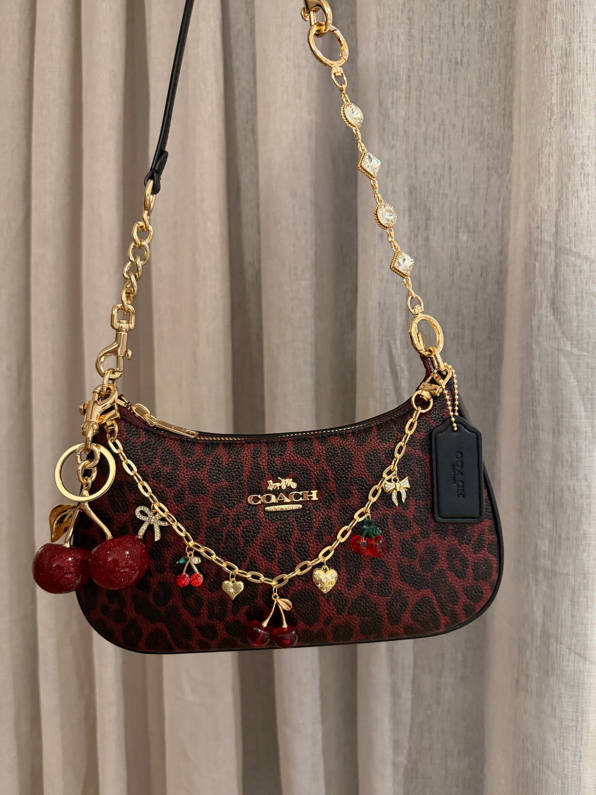 Teri Leopard Burgundy Shoulder Handbag