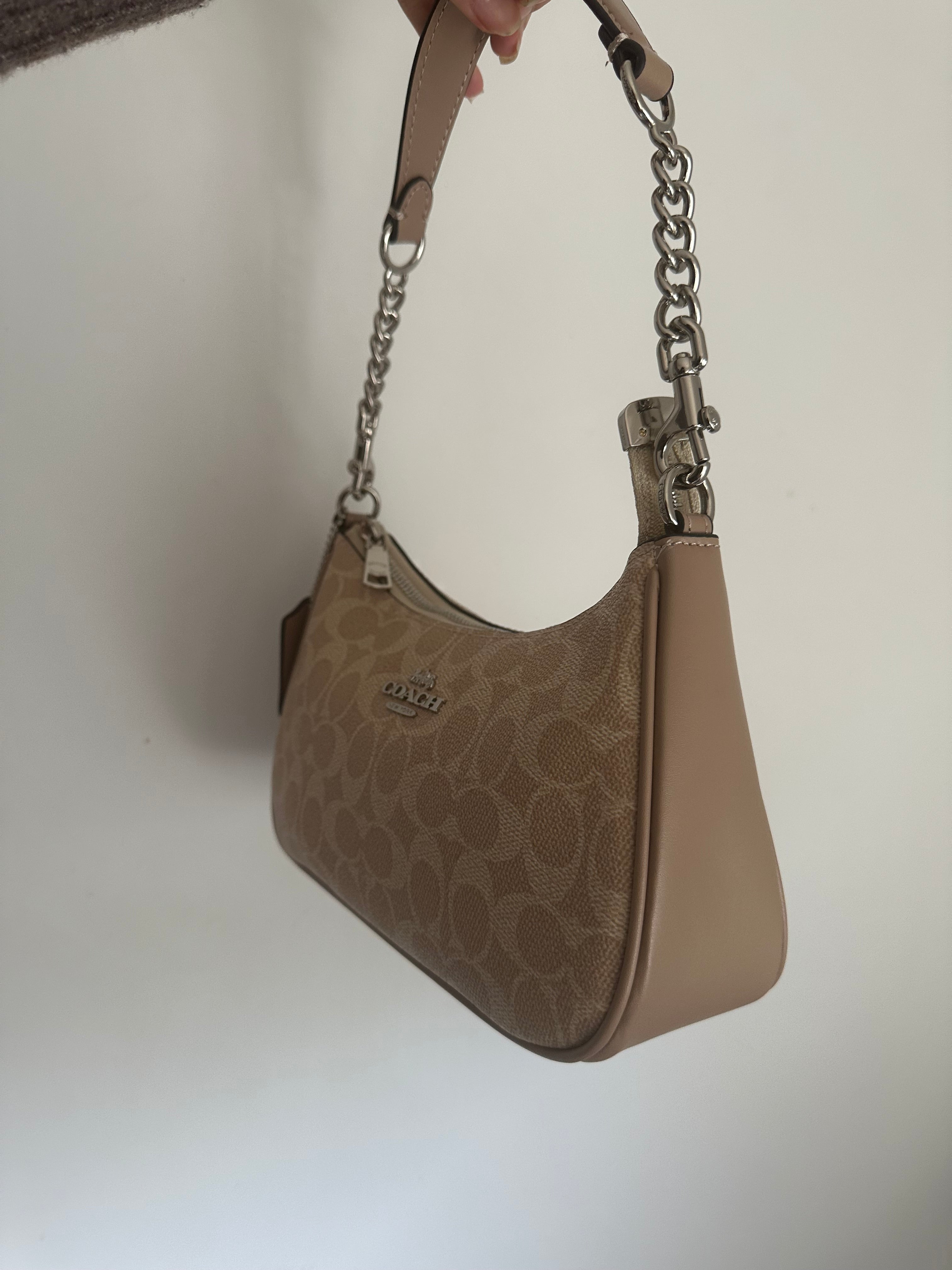 Silver brown Beige Teri Coach Shoulder Handbag