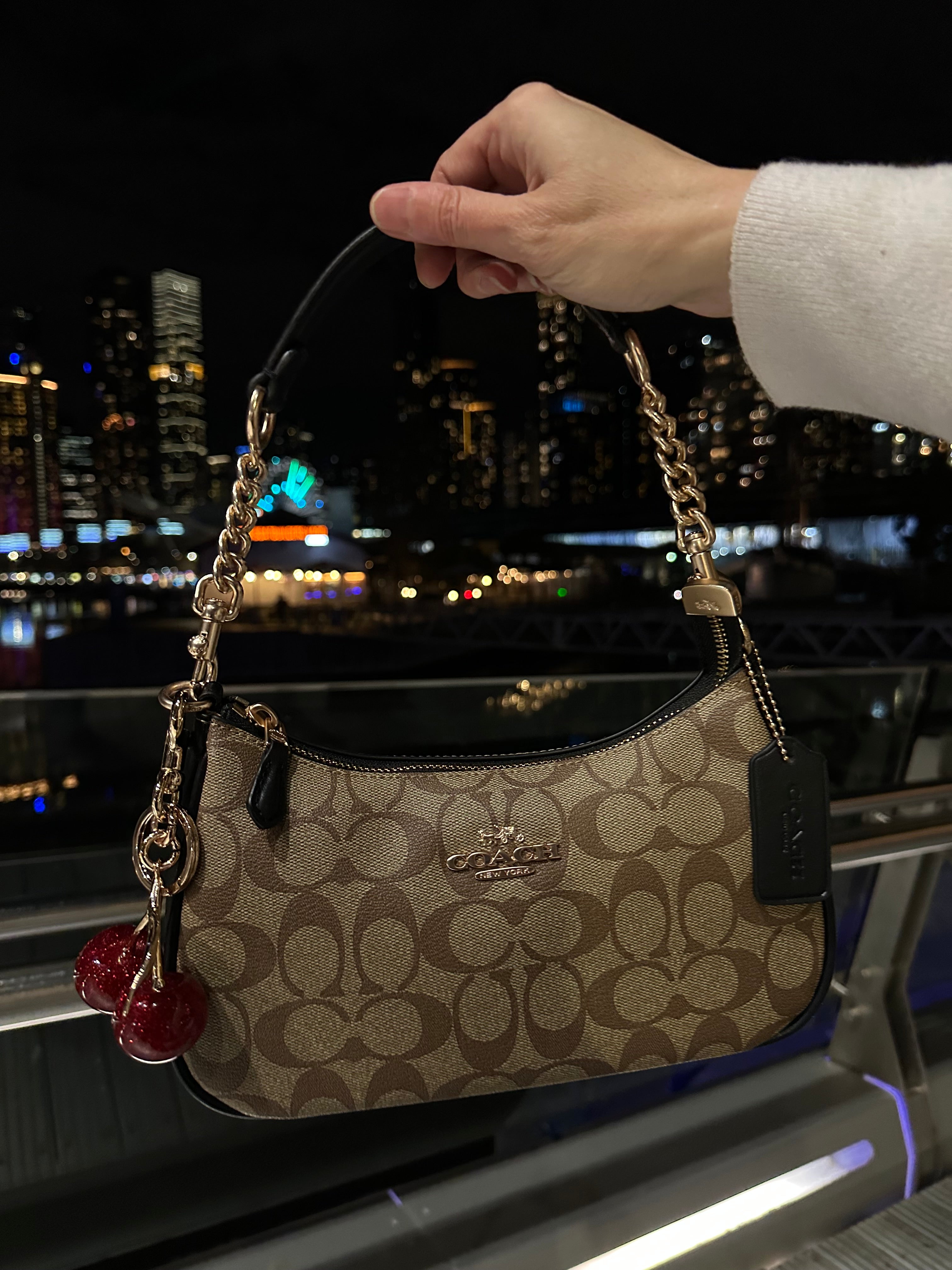 Beige Black Shoulder Handbag