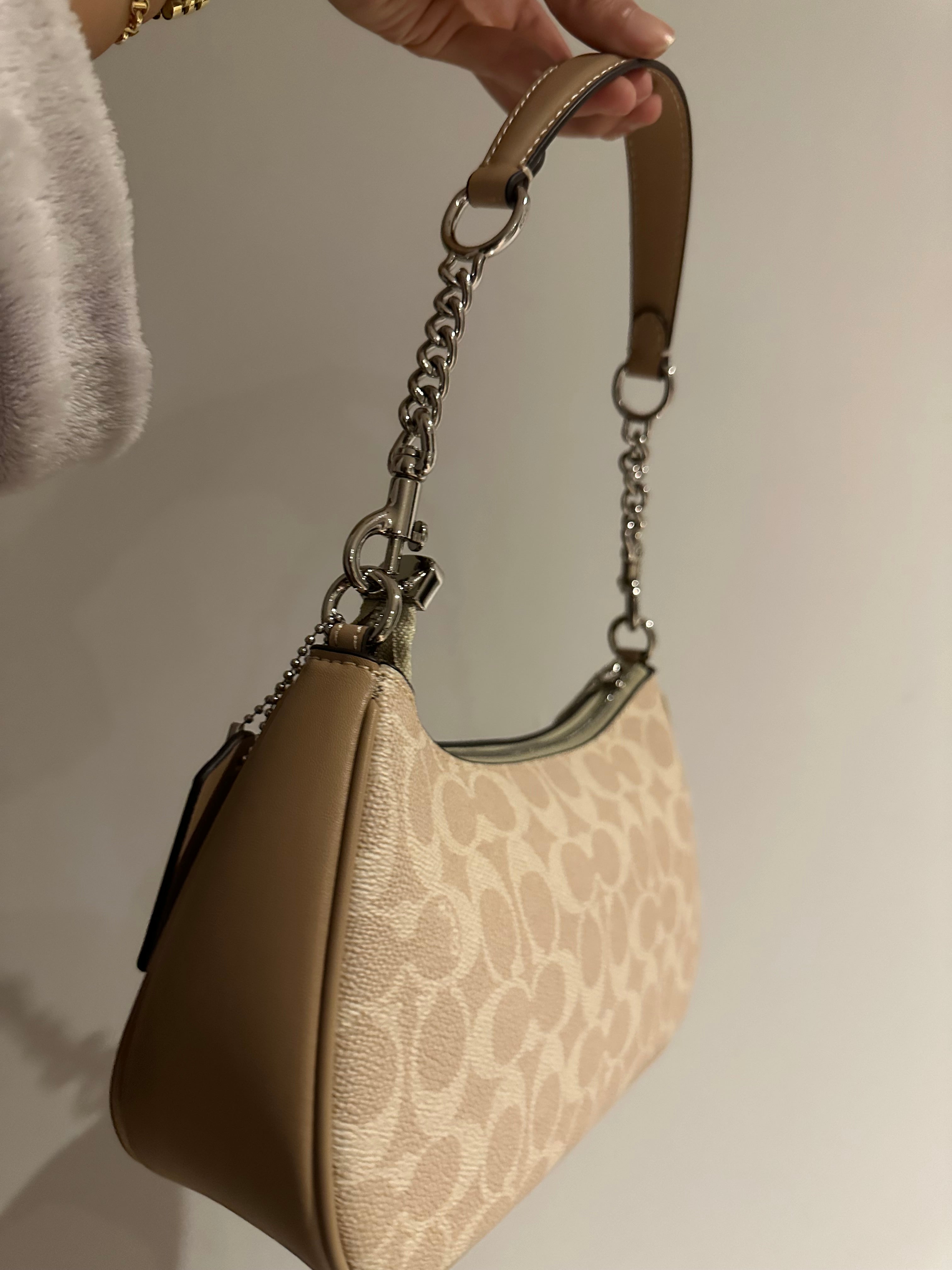 Silver brown Beige Teri Coach Shoulder Handbag