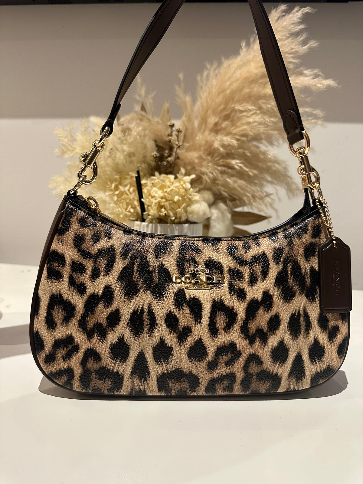 Teri Leopard Mocha Brown Shoulder Handbag