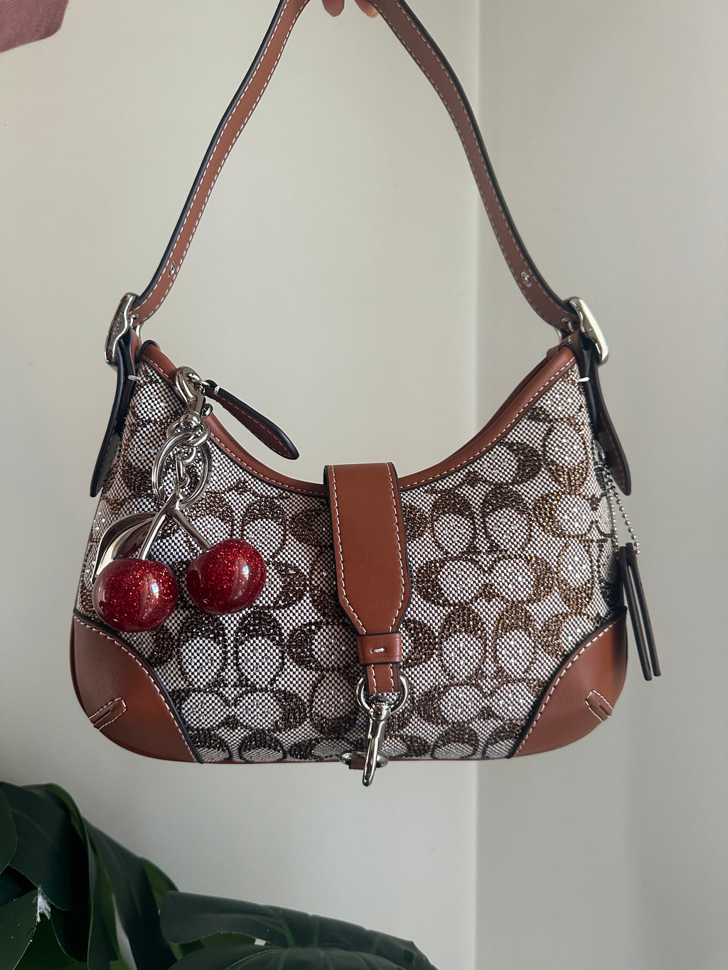 Hampton Hobo Signature Rhinestone jacquard canvas in a beige/tan