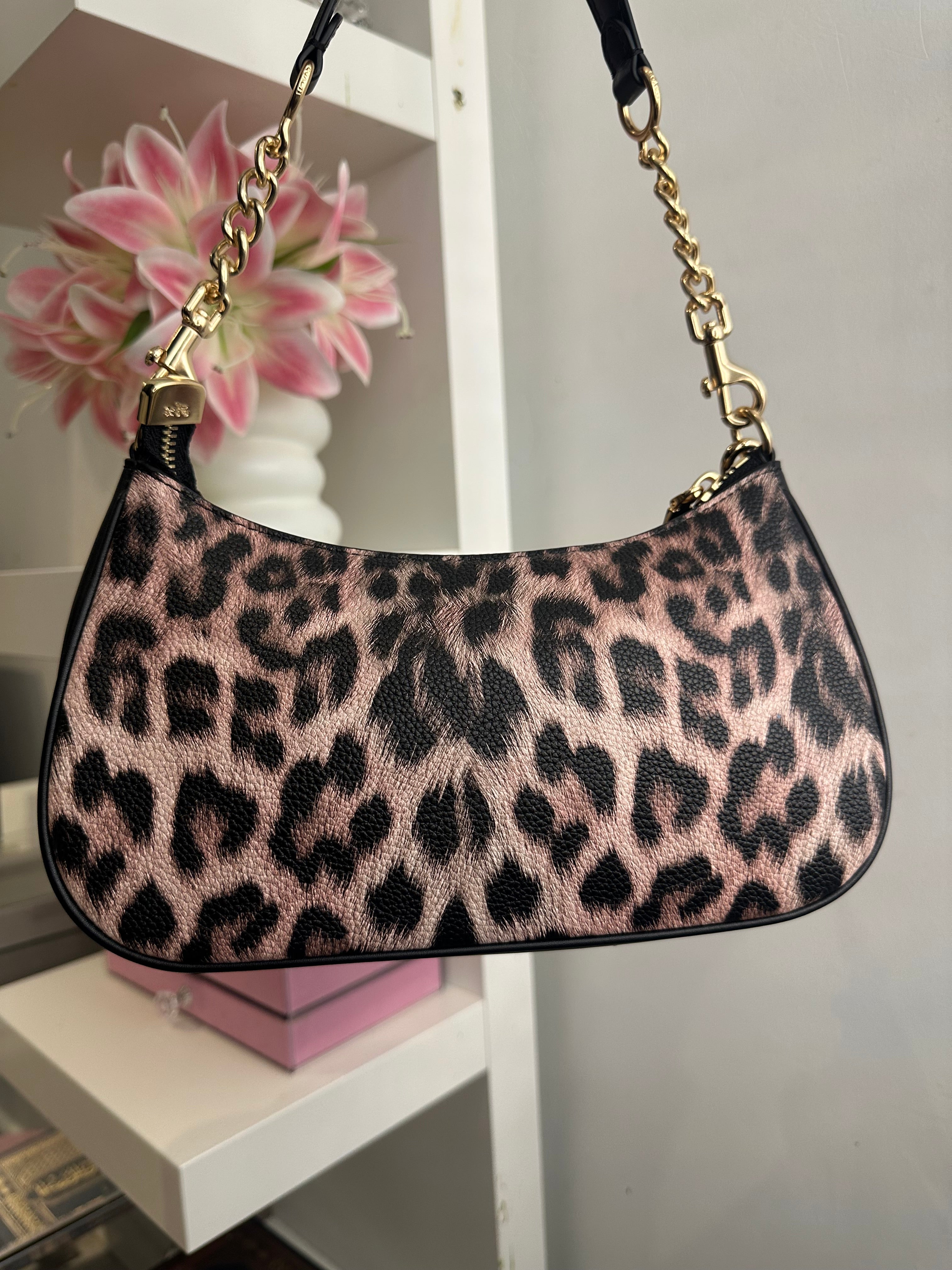 Teri Leopard Black Shoulder Handbag