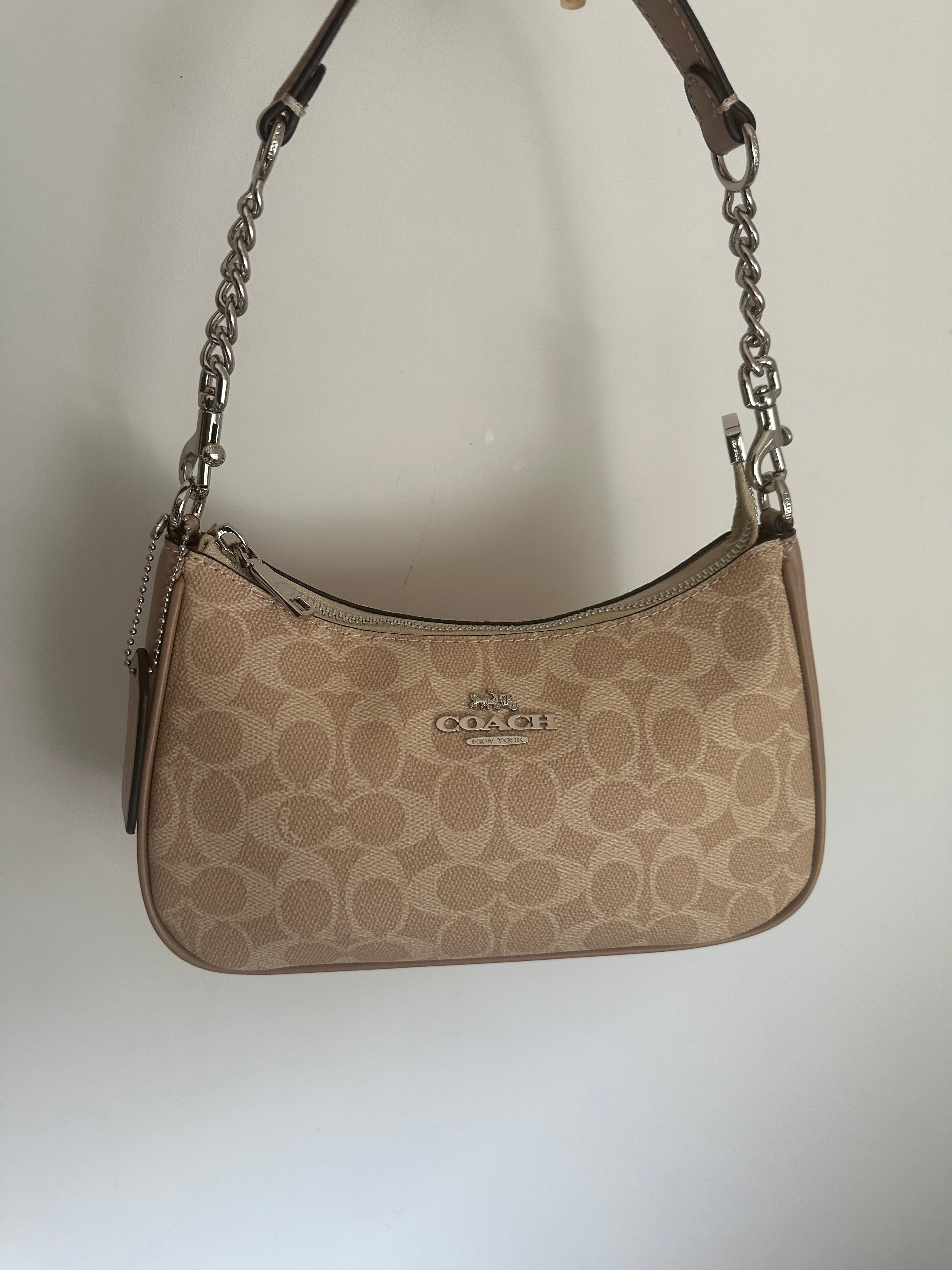 Silver brown Beige Teri Coach Shoulder Handbag