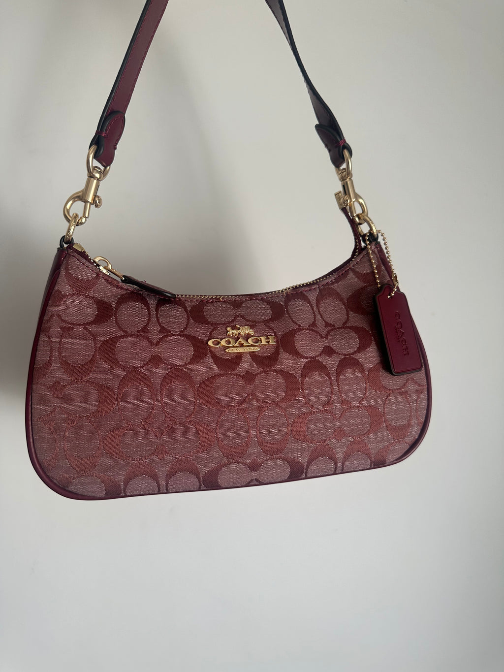 Teri Denim Shoulder Handbag Burgundy