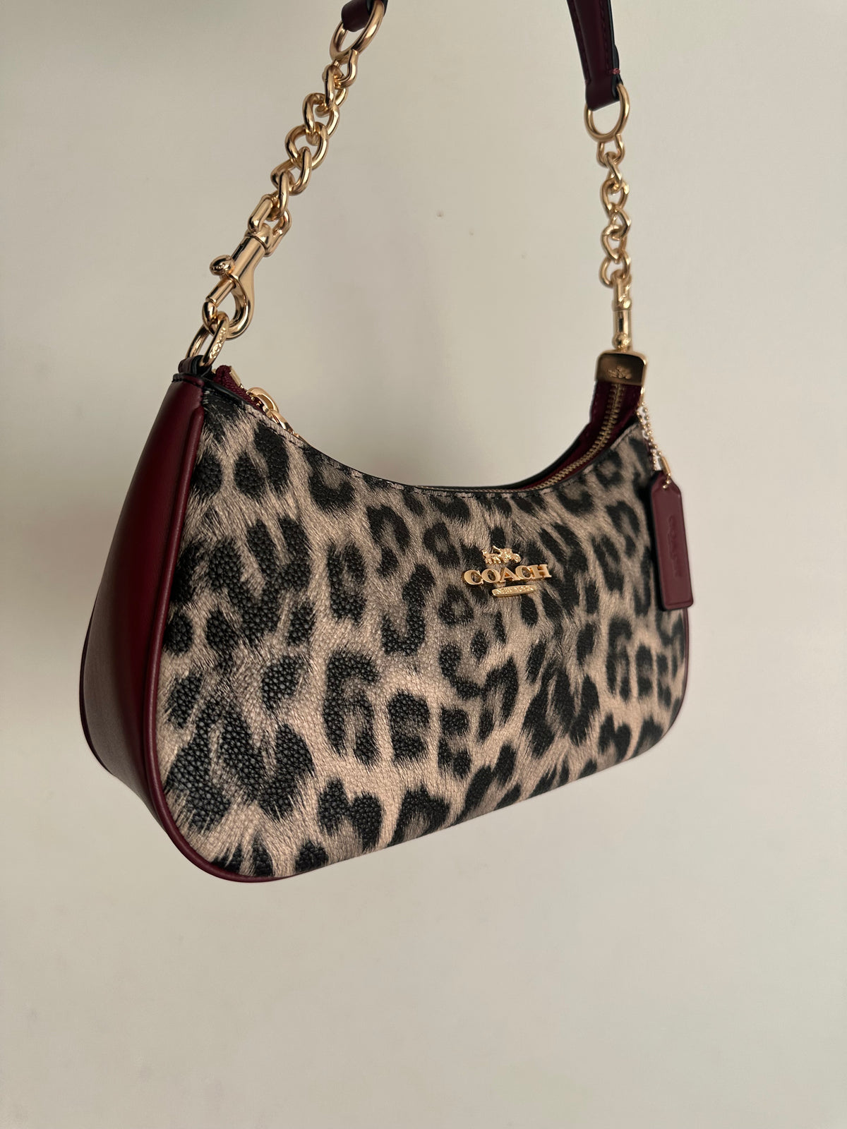 Teri Leopard Burgundy Beige Shoulder Handbag