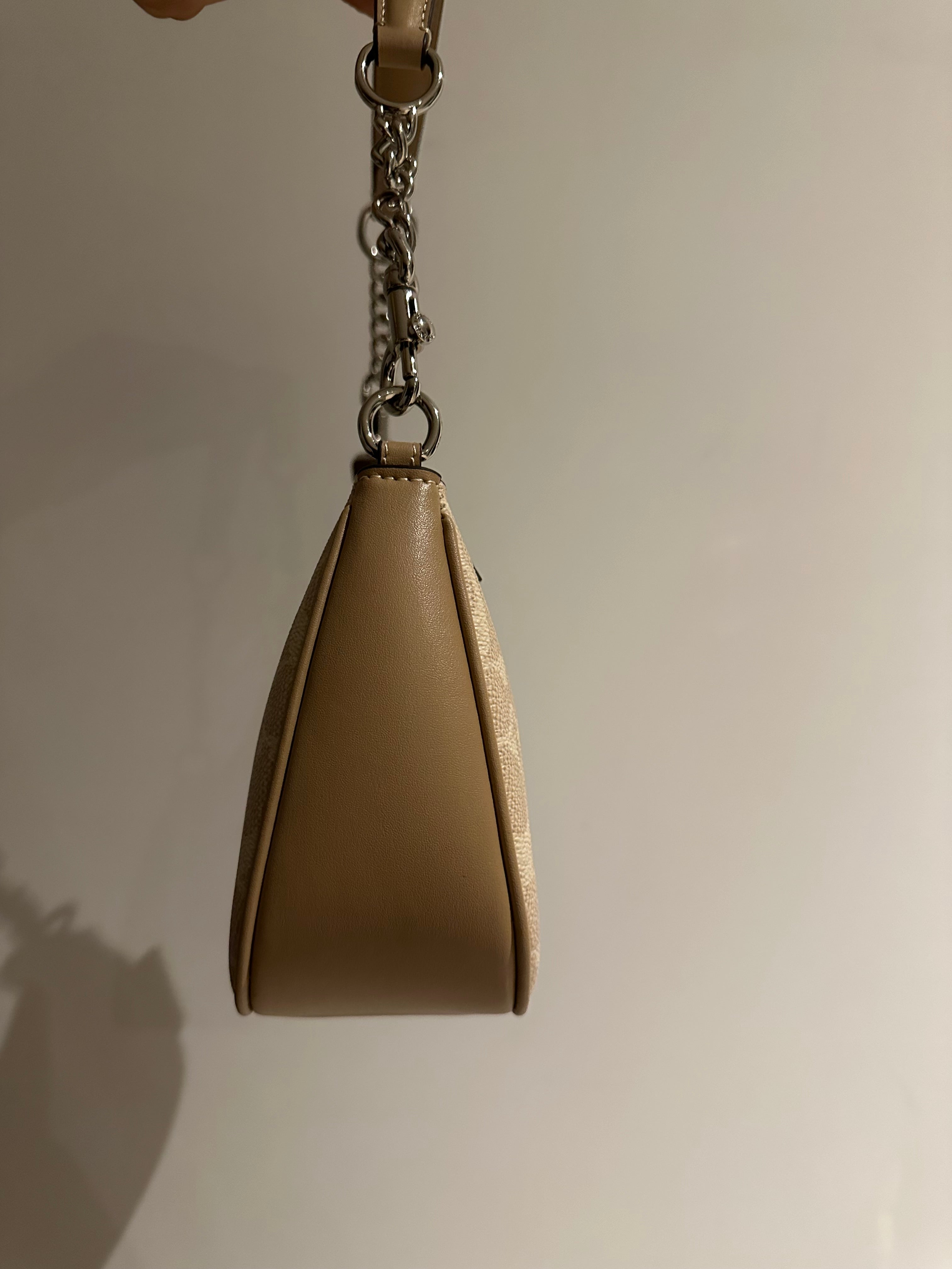Silver brown Beige Teri Coach Shoulder Handbag