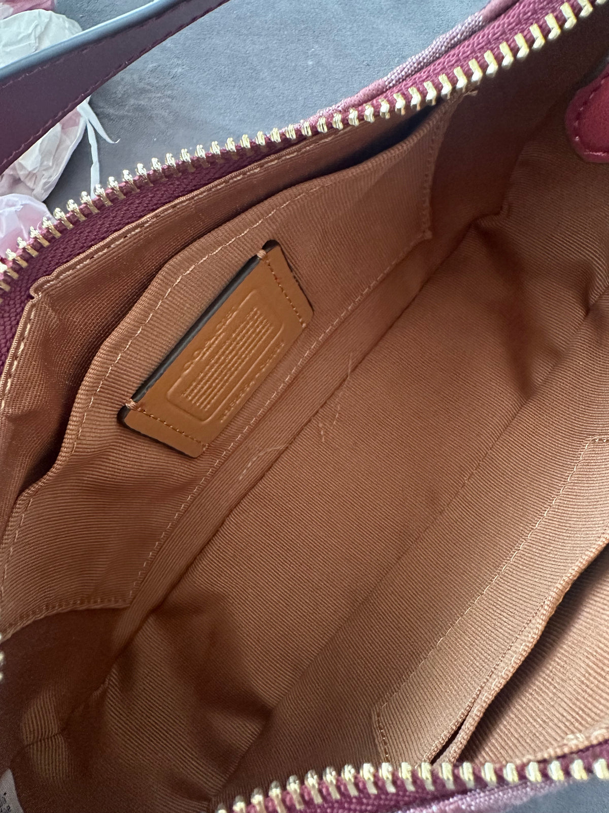 Teri Denim Shoulder Handbag Burgundy