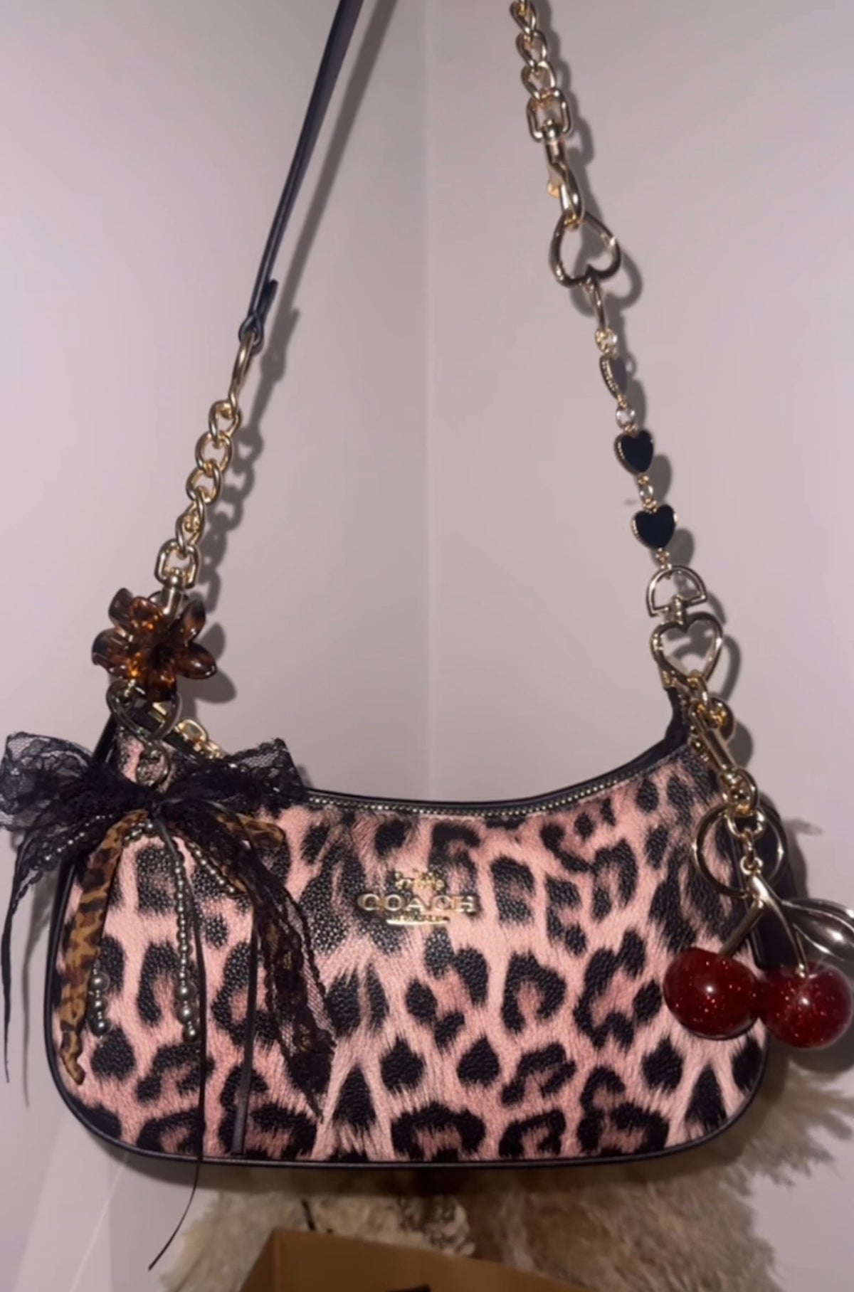 Teri Leopard Black Shoulder Handbag