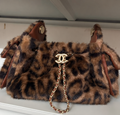Leopard Faux Fur Chain Shoulder Bag Brown