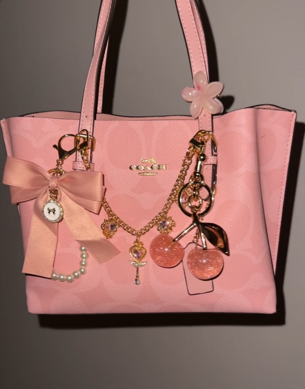 Pink Teri Coach Shoulder Handbag